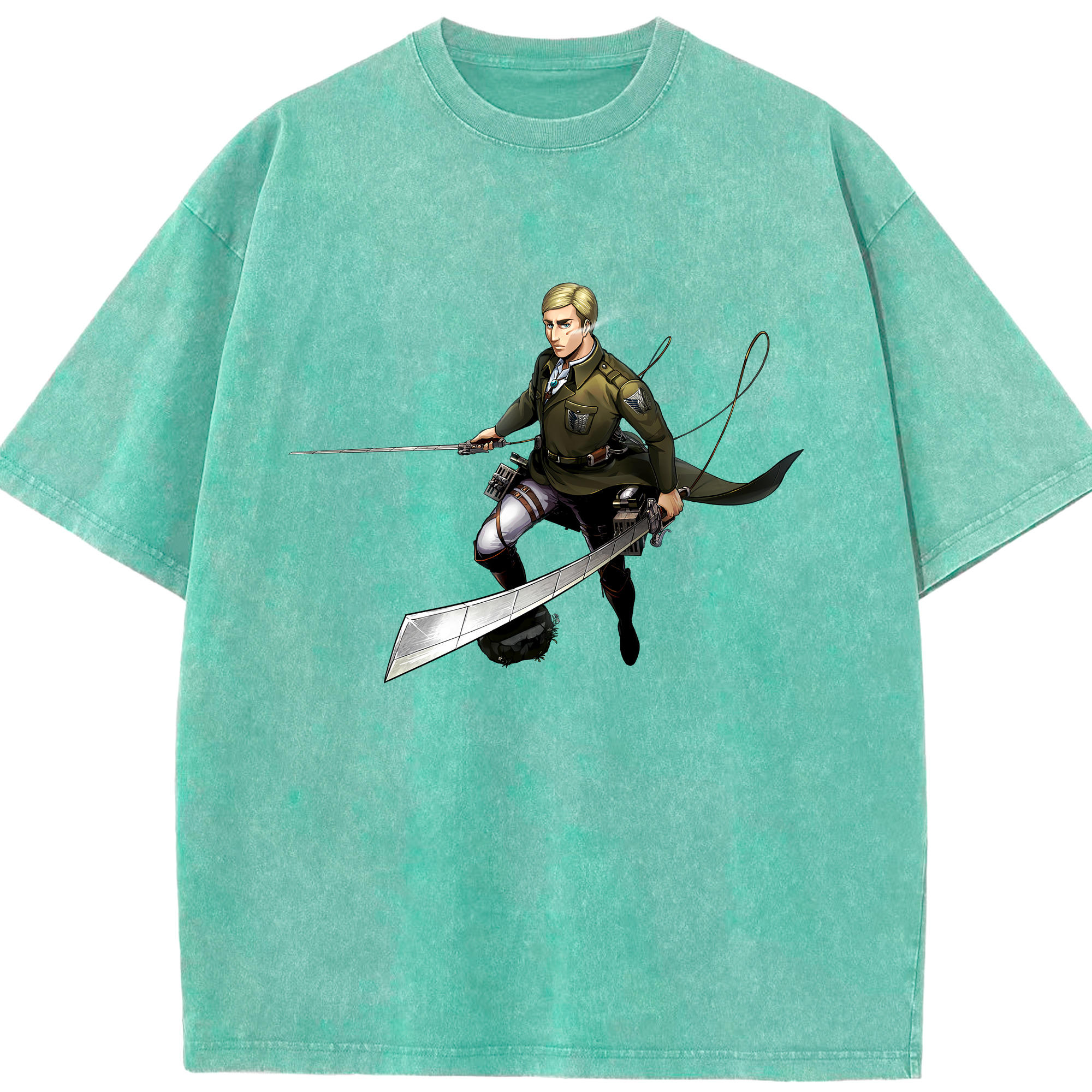 （画像用） 進撃の巨人 エルヴィン・スミス Attack on Titan Erwin Smith 綿100% ヴィンテージ風 半袖Tシャツ（フロントプリント）